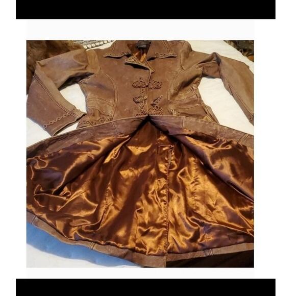 Jason Cole Vintage Leather Trench Coat Womens Size Medium Cowgirl Rodeo Brown - Picture 2 of 15